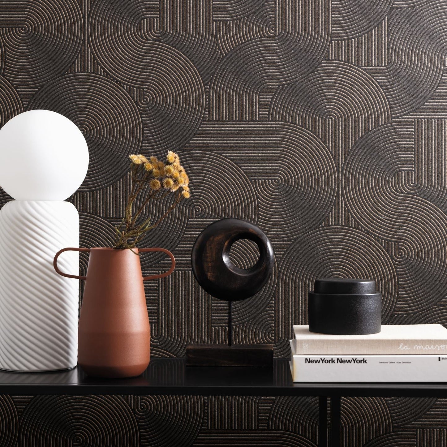Circle Wallpaper - Noir Cuivre - Caselio - 105519043 - Premier Wallcovering