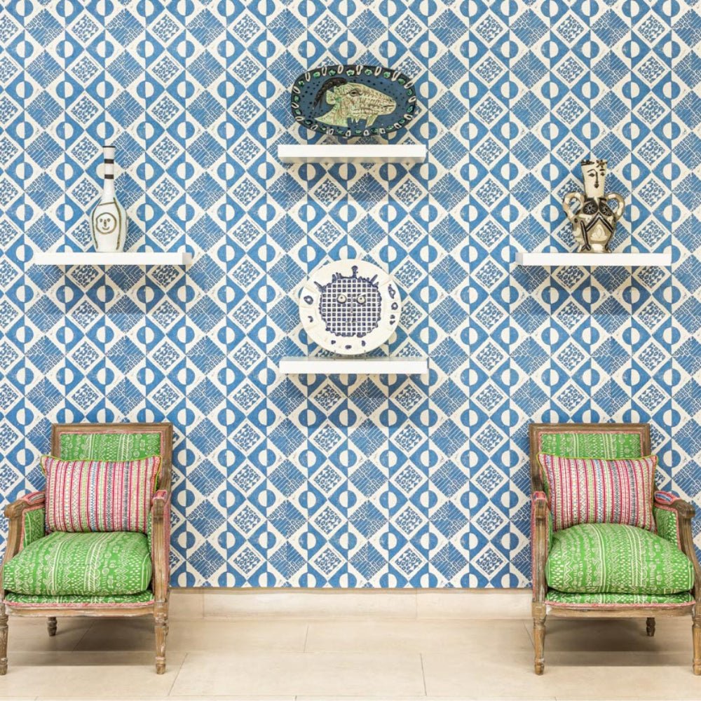 Circles & Squares Wallpaper - Azure - Blithfield - 681-02 - Premier Wallcovering