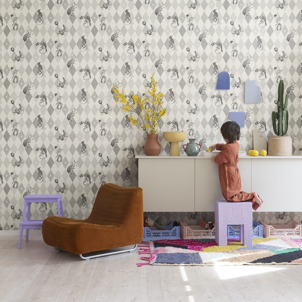 Circus Corner Wallpaper - Graphite - Rebel Walls - R18043 - Premier Wallcovering