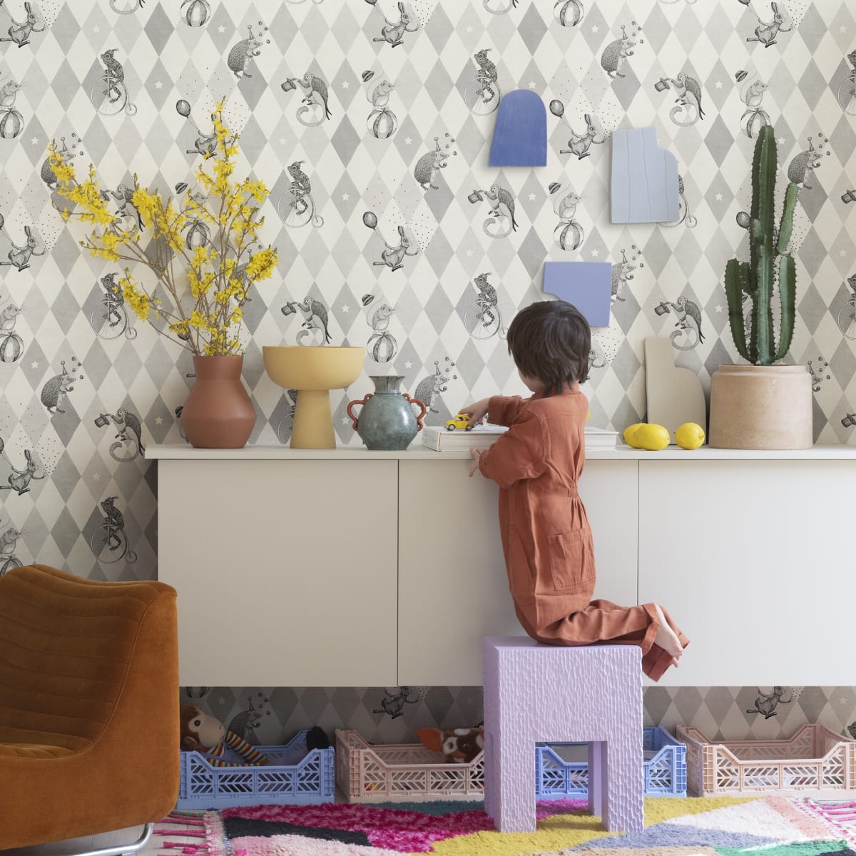 Circus Corner Wallpaper - Graphite - Rebel Walls - R18043 - Premier Wallcovering