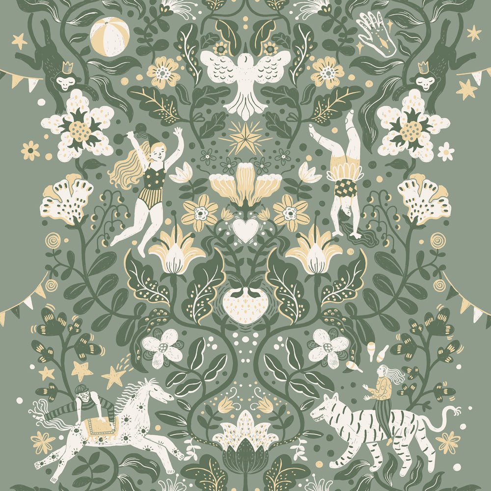 Cirkus Wallpaper - Green / Gray - Midbec - 29027 - Premier Wallcovering