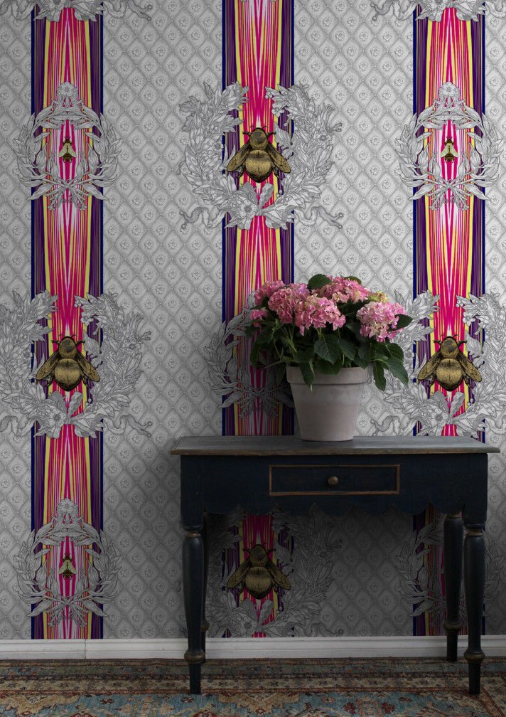 Civic Bee Wallpaper - Silver - Timorous Beasties - TB/CVL/MICA/02 - Premier Wallcovering