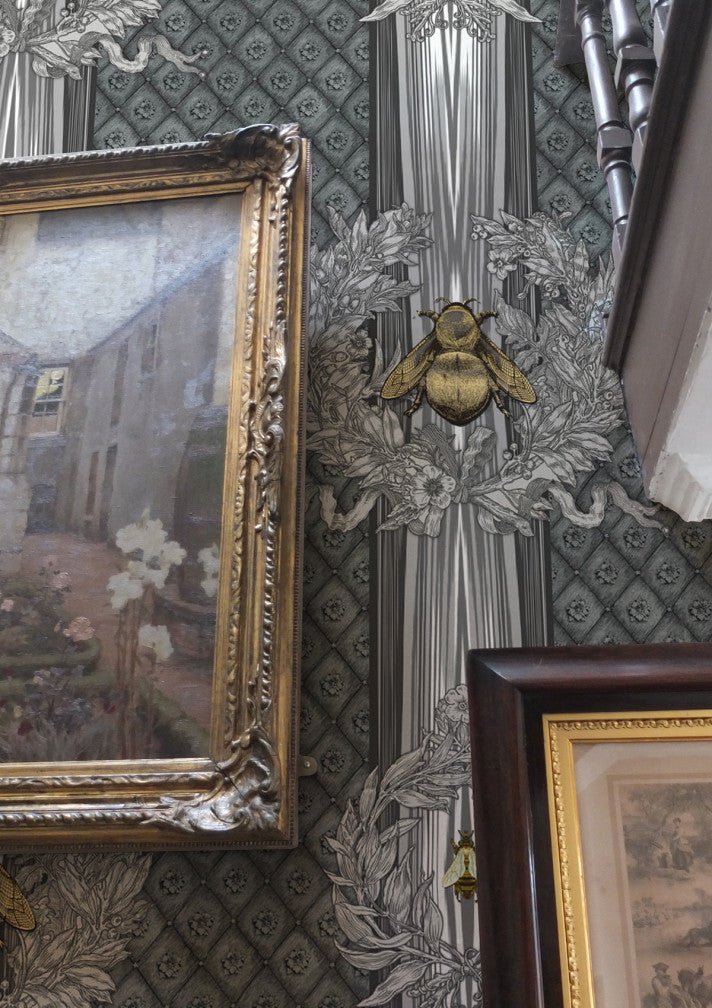Civic Bee Wallpaper - Charcoal - Timorous Beasties - TB/CVL/MICA/03 - Premier Wallcovering
