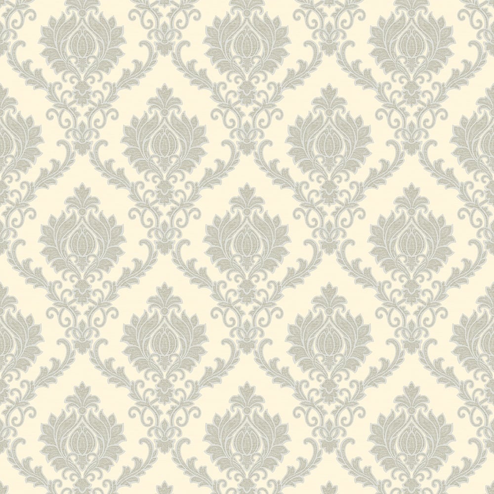 Classic Italian Delicate Damask Wallpaper - Silver/Ivory - Galerie - 23641 - Premier Wallcovering