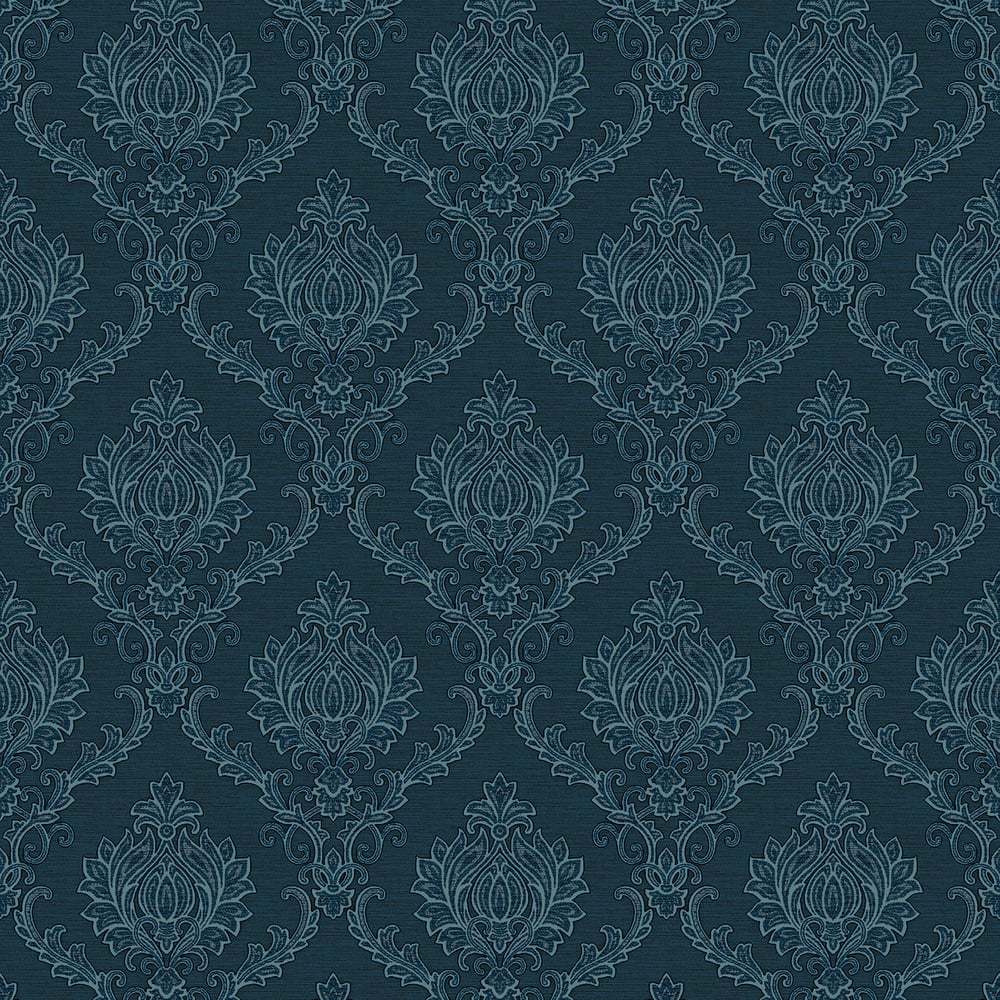 Classic Italian Delicate Damask Wallpaper - Deep Blue - Galerie - 23649 - Premier Wallcovering