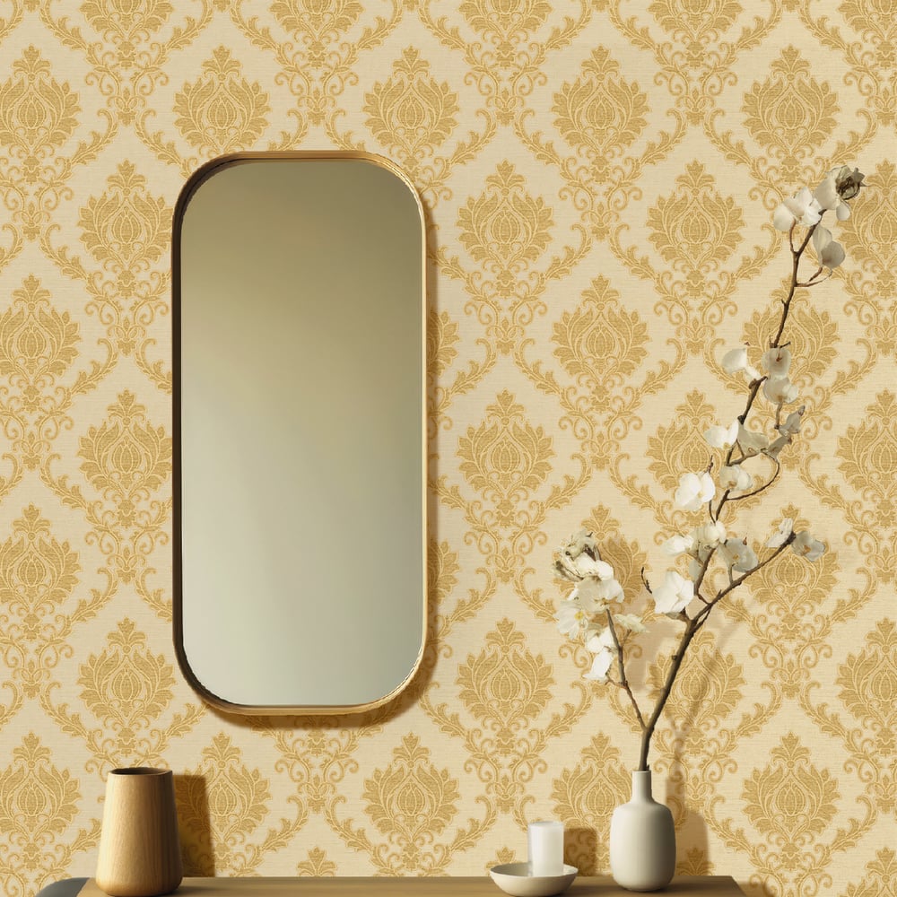 Classic Italian Delicate Damask Wallpaper - Gold - Galerie - 23642 - Premier Wallcovering