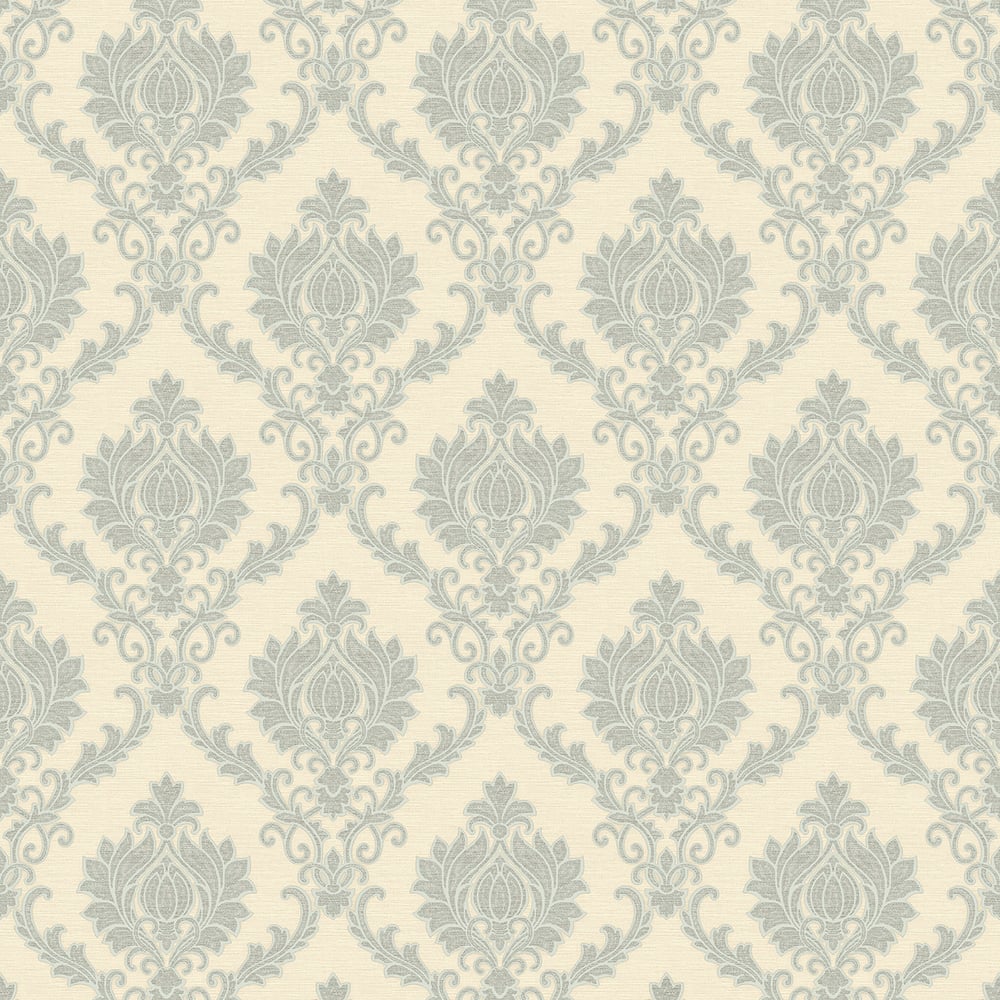 Classic Italian Delicate Damask Wallpaper - Blue/Cream - Galerie - 23646 - Premier Wallcovering