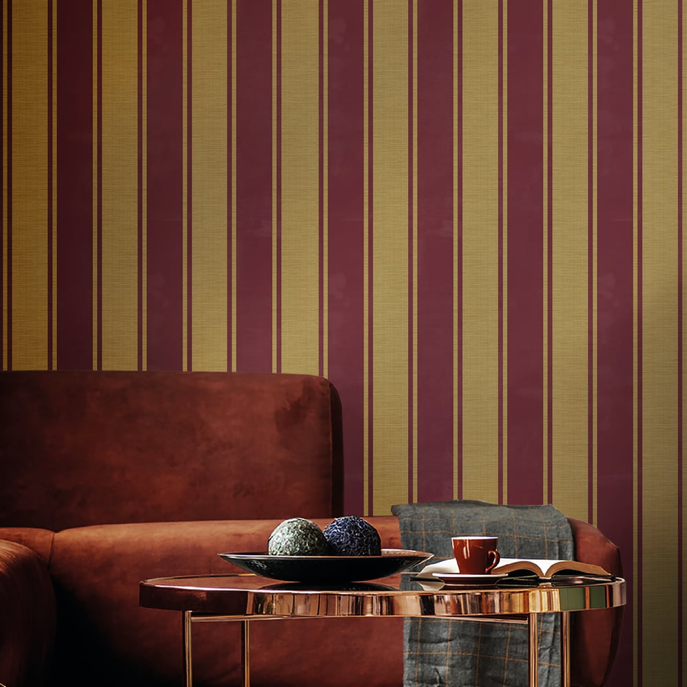 Classic Italian Elegant Stripe Wallpaper - Red/Gold - Galerie - 23678 - Premier Wallcovering