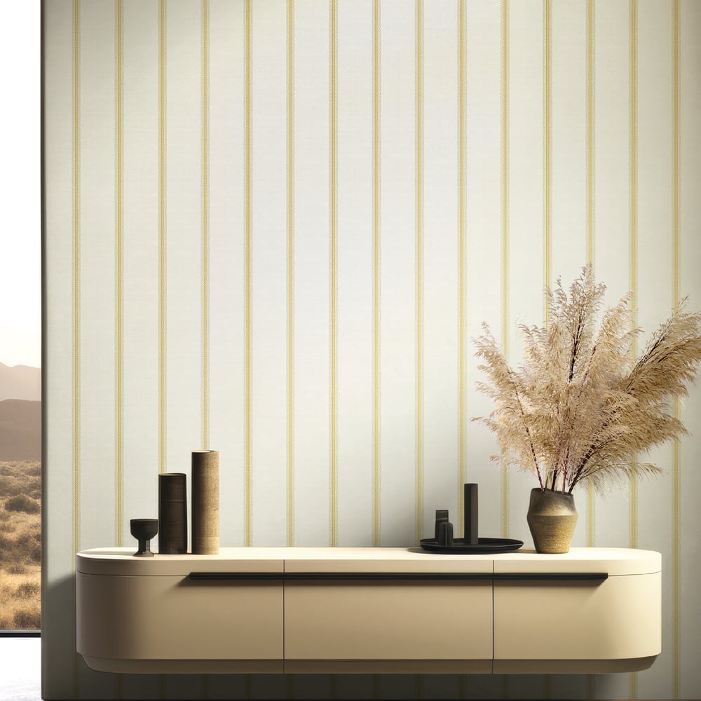 Classic Italian Fascia Vintage Stripe Wallpaper - Silver Gold - Galerie - 25763 - Premier Wallcovering