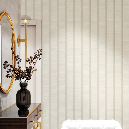 Classic Italian Fascia Vintage Stripe Wallpaper - Beige Gold - Galerie - 25762 - Premier Wallcovering