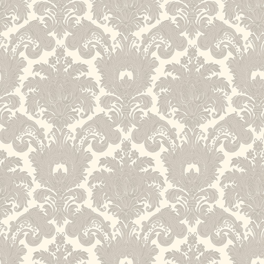 Classic Italian Scrolling Damask Wallpaper - Silver/Ivory - Galerie - 23611 - Premier Wallcovering