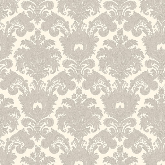 Classic Italian Scrolling Damask Wallpaper - Silver/Ivory - Galerie - 23611 - Premier Wallcovering
