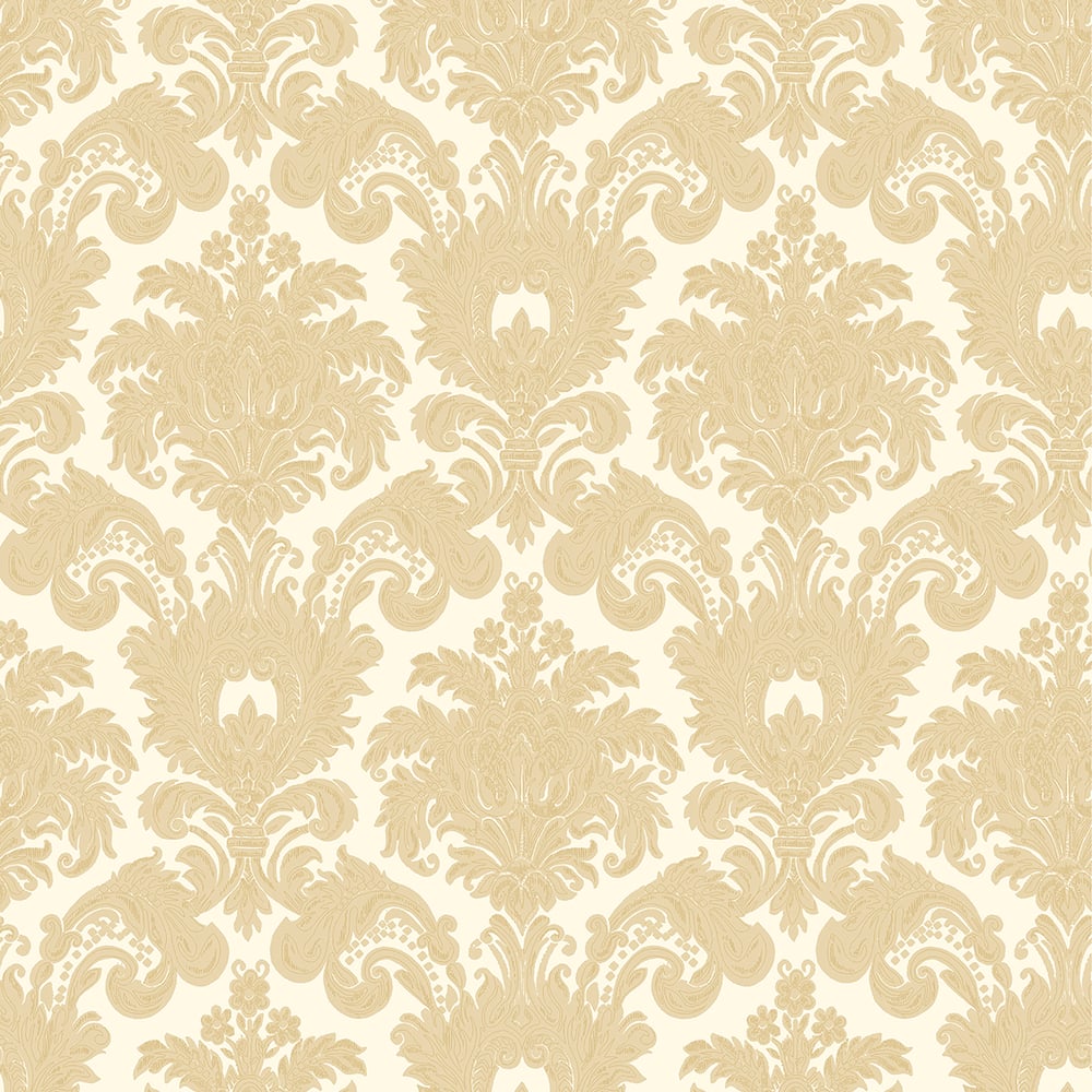 Classic Italian Scrolling Damask Wallpaper - Gold/Cream - Galerie - 23612 - Premier Wallcovering