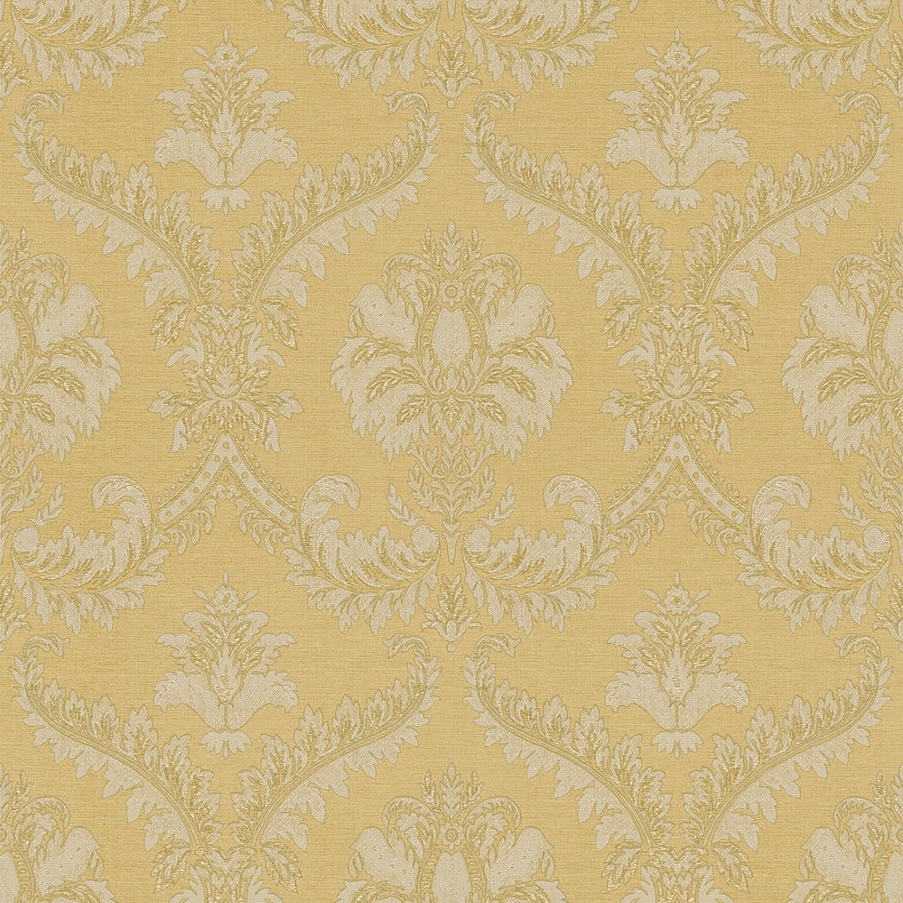 Classic Italian Traditional Damask Wallpaper - Golden Yellow - Galerie - 23602 - Premier Wallcovering