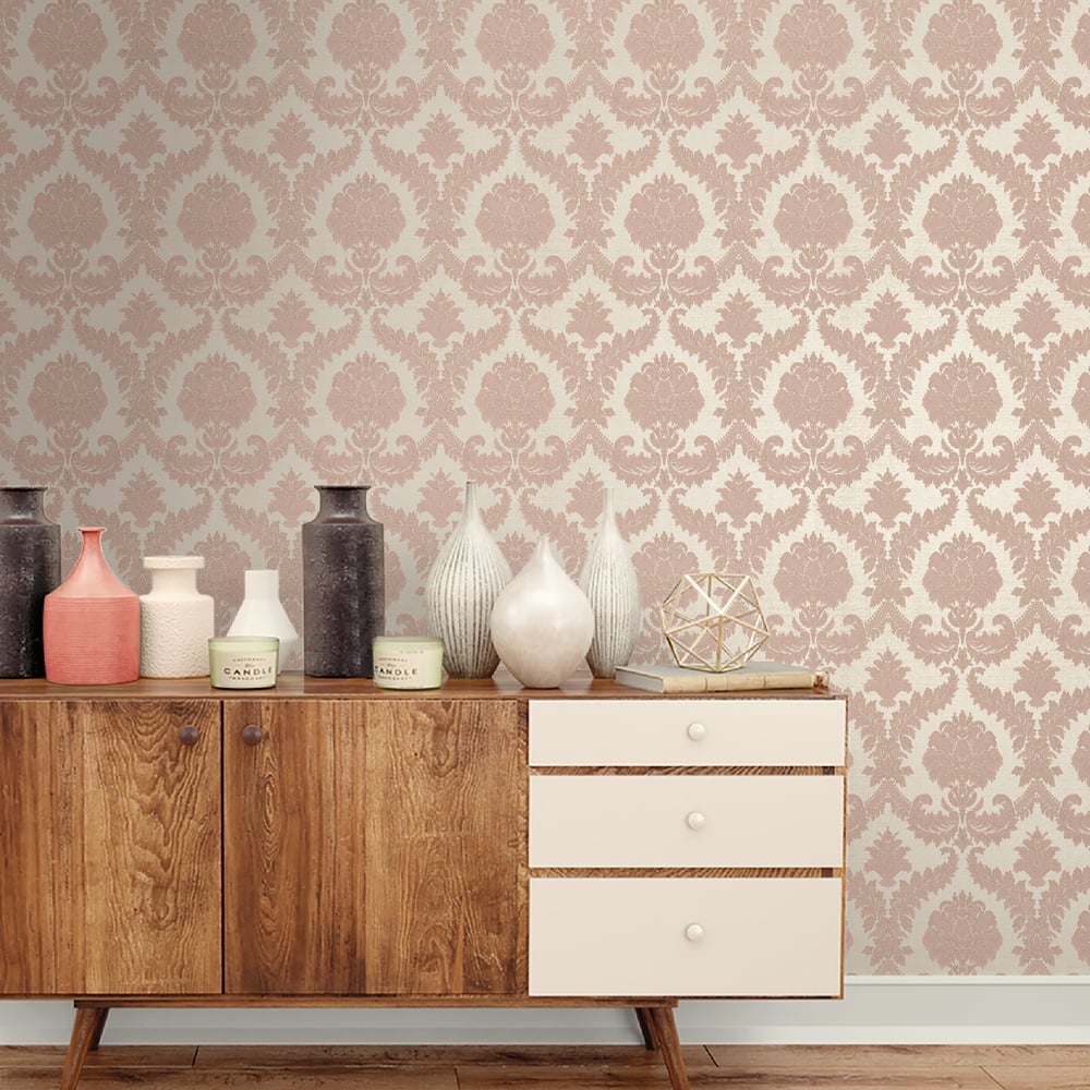 Classic Italian Traditional Damask Wallpaper - Pink - Galerie - 25724 - Premier Wallcovering