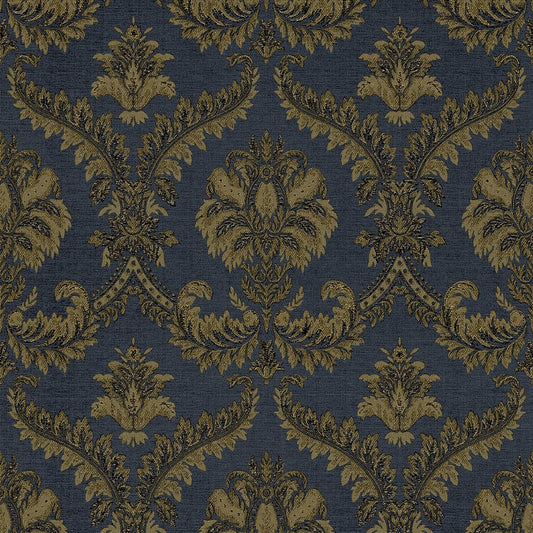 Classic Italian Traditional Damask Wallpaper - Deep Blue/Antique Gold - Galerie - 23609 - Premier Wallcovering