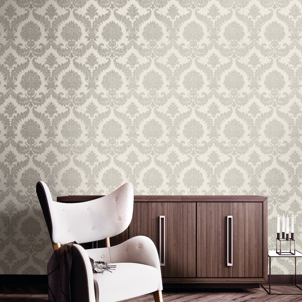 Classic Italian Traditional Damask Wallpaper - Silver - Galerie - 23601 - Premier Wallcovering