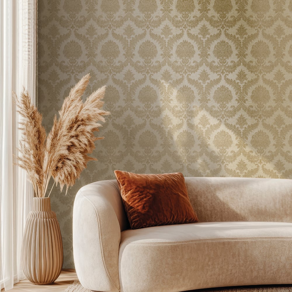 Classic Italian Traditional Damask Wallpaper - Beige - Galerie - 25722 - Premier Wallcovering