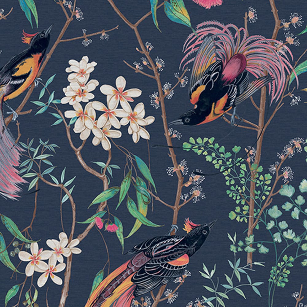 Clavering Birds Night Wallpaper - Blue - Graham & Brown - 121450 - Premier Wallcovering