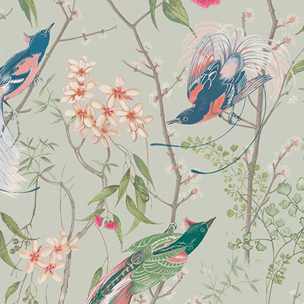 Clavering Birds Morning Wallpaper - Sage - Graham & Brown - 121447 - Premier Wallcovering