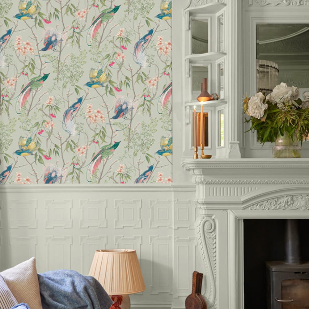 Clavering Birds Morning Wallpaper - Sage - Graham & Brown - 121447 - Premier Wallcovering