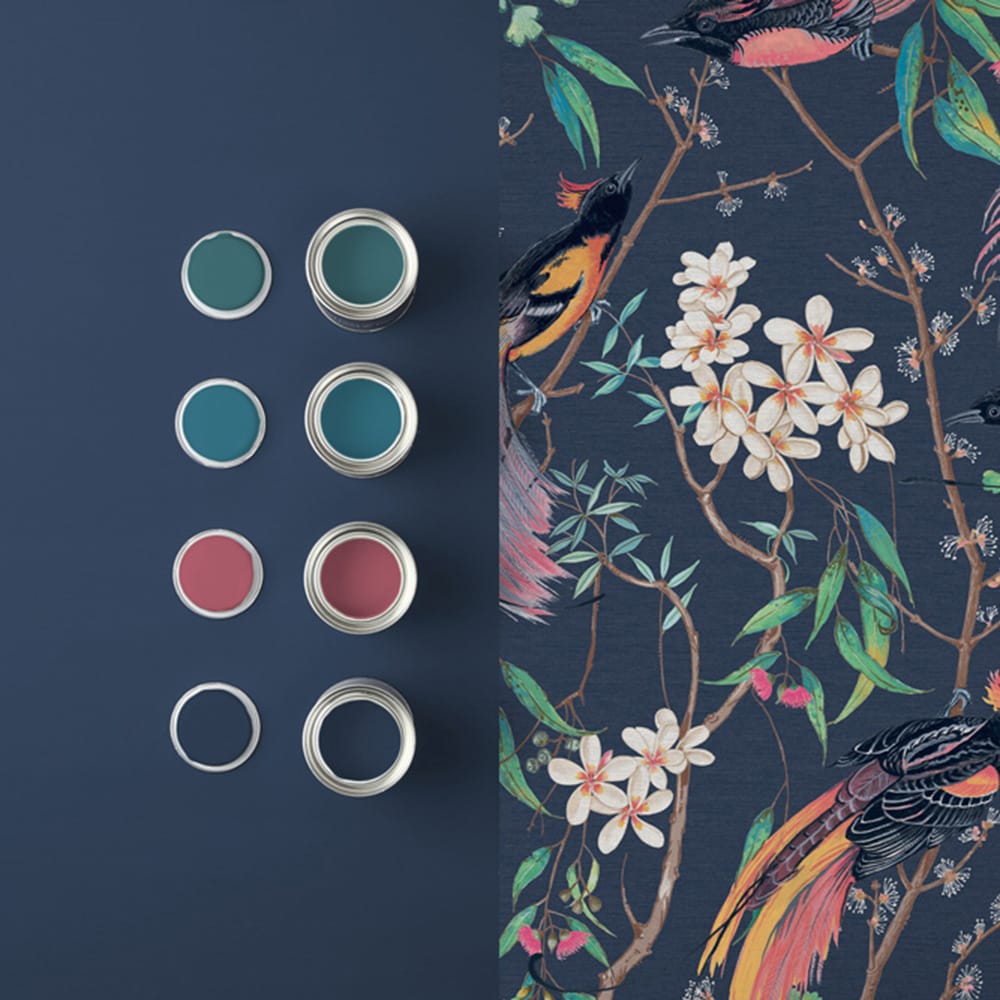 Clavering Birds Night Wallpaper - Blue - Graham & Brown - 121450 - Premier Wallcovering