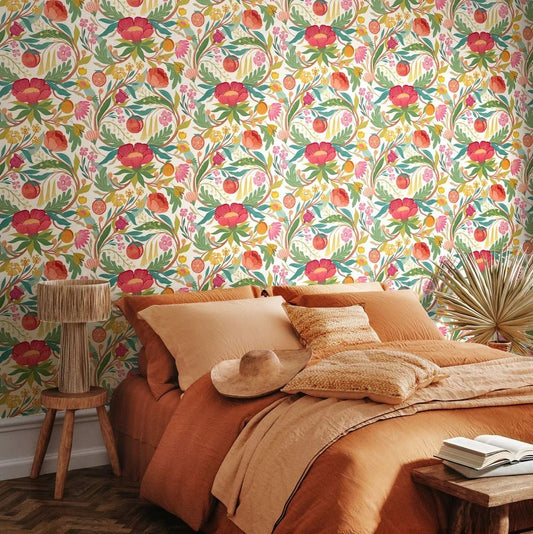 Clementine Wallpaper - Lipstick & Olive - Ohpopsi - RON50145W - Premier Wallcovering