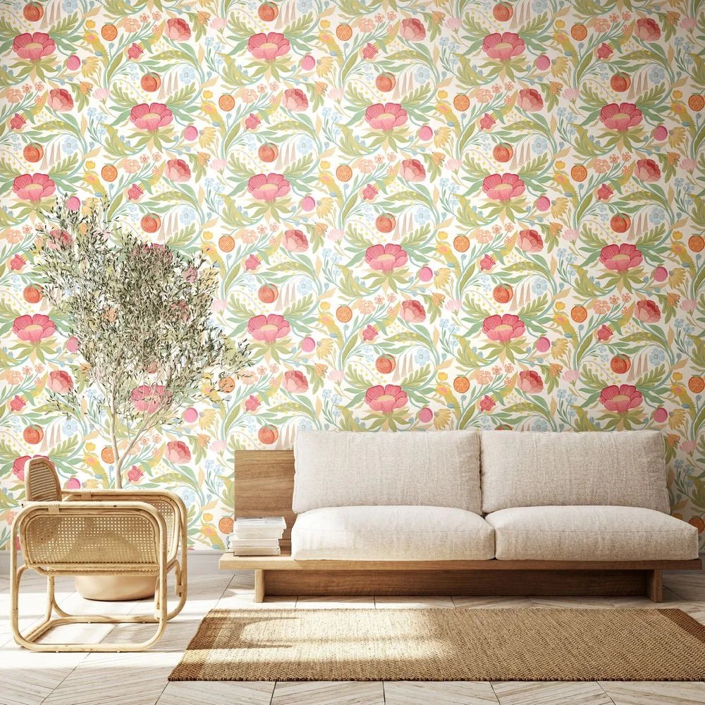 Clementine Wallpaper - Blossom & Sage - Ohpopsi - RON50150W - Premier Wallcovering
