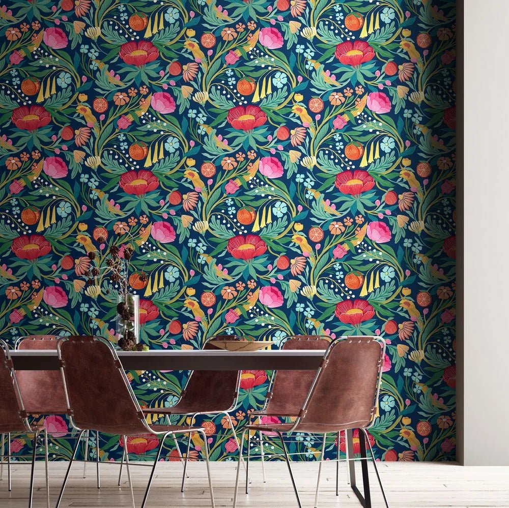 Clementine Wallpaper - Ink & Flamingo - Ohpopsi - RON50148W - Premier Wallcovering
