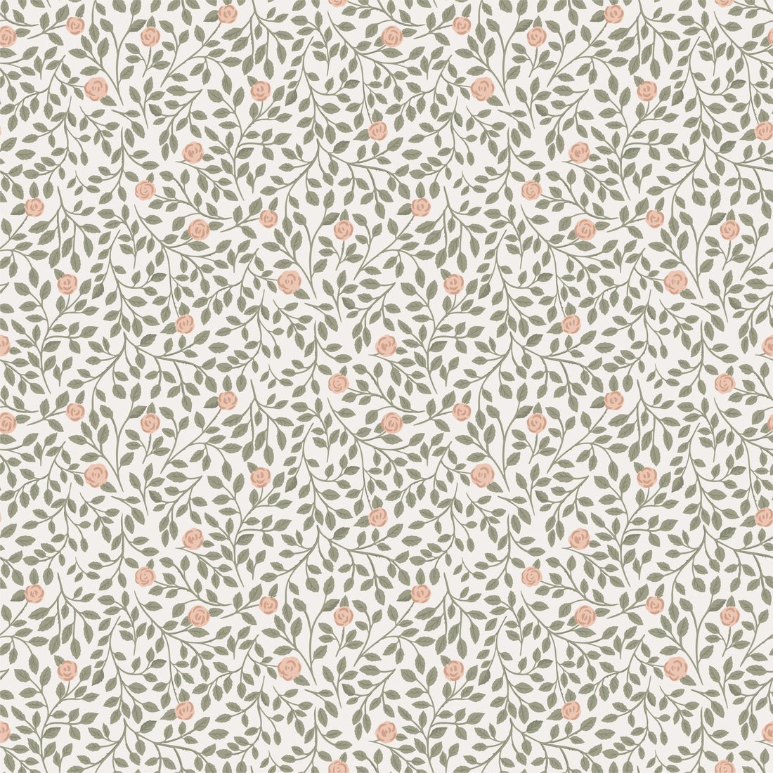 Climbing Rose Wallpaper - Light Green - Summer Gray - Premier Wallcovering