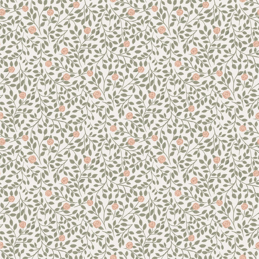 Climbing Rose Wallpaper - Light Green - Summer Gray - Premier Wallcovering