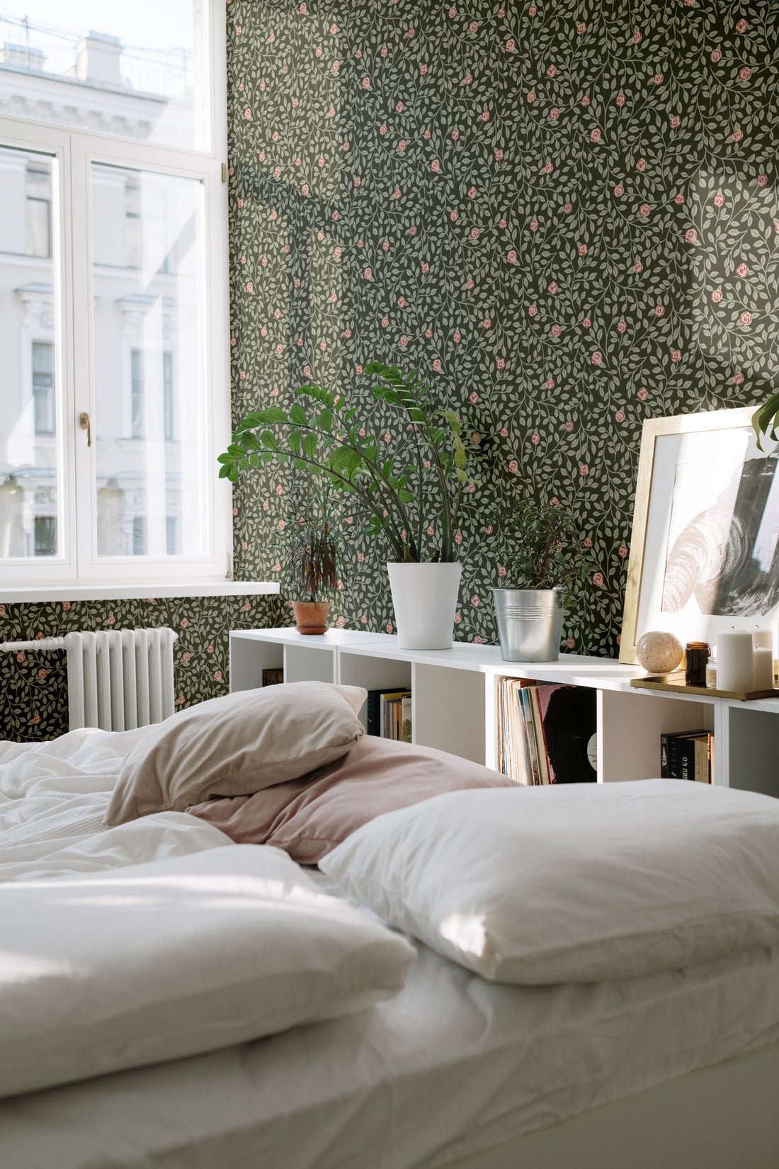 Climbing Rose Wallpaper - Green - Summer Gray - Premier Wallcovering