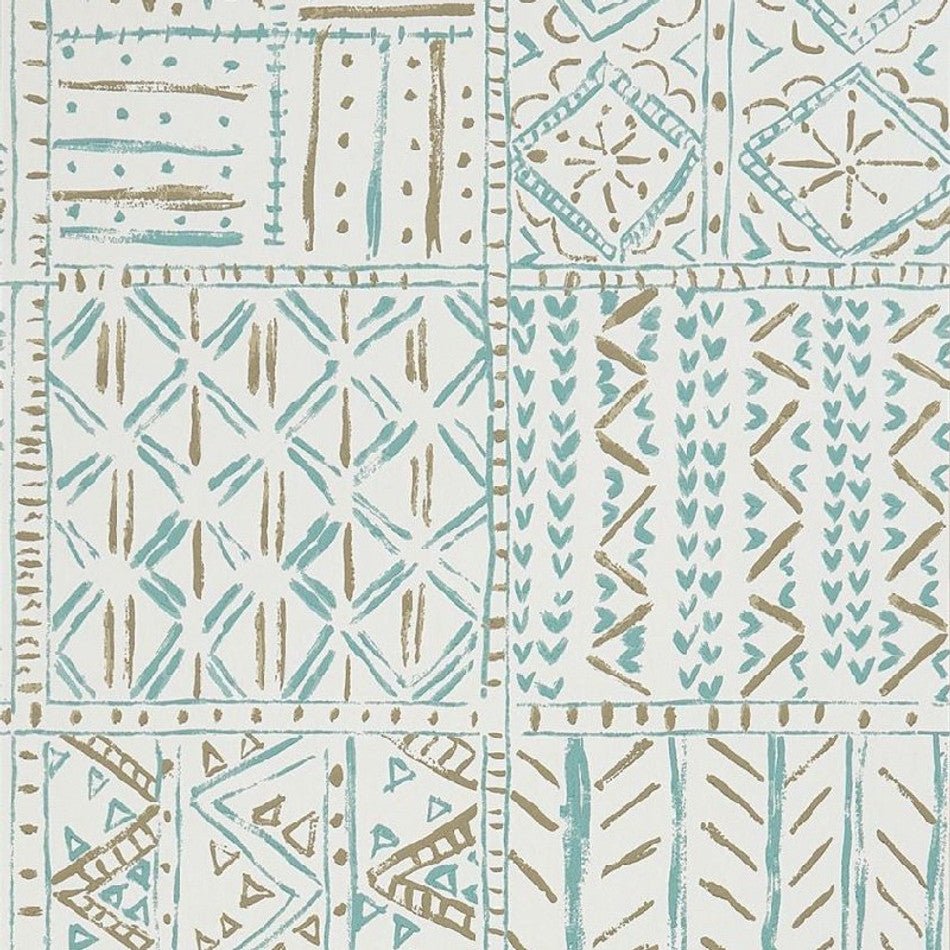 Cloisters Wallpaper - Aqua/ Taupe - Nina Campbell - NCW4391-02 - Premier Wallcovering