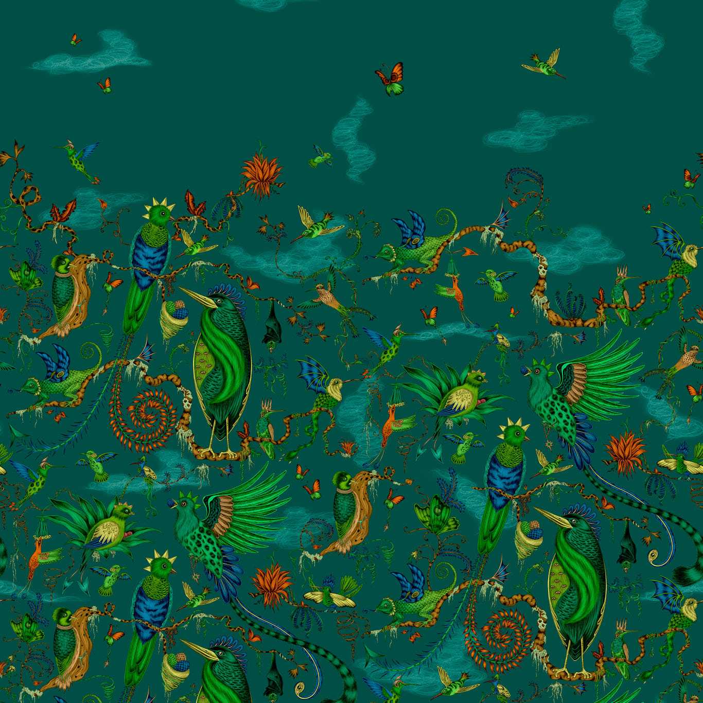 Cloud Forest Wallpaper - Teal - Clarke & Clarke - Emma J Shipley - W0200/02 - Premier Wallcovering