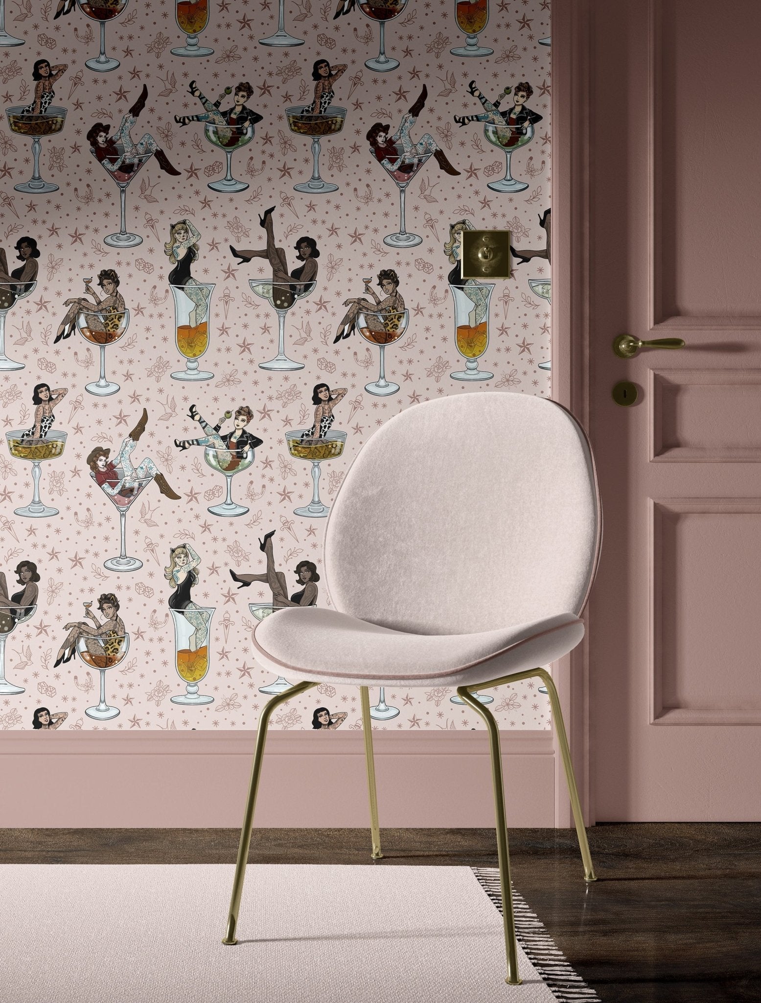 Cocktail Girls Wallpaper - Pink - The Graduate Collection - ST1COCKTAILPINK - Premier Wallcovering