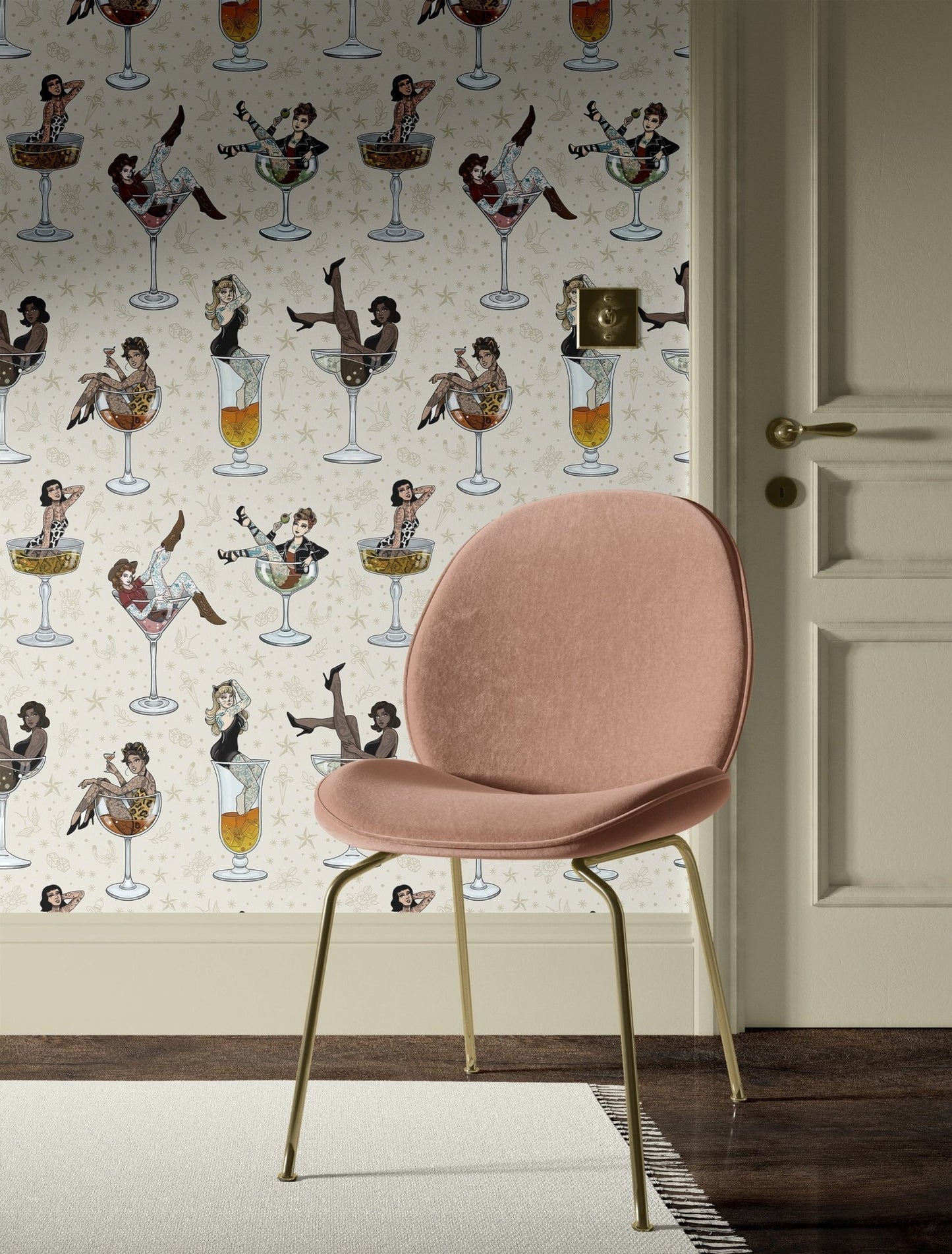 Cocktail Girls Wallpaper - Cream - The Graduate Collection - ST1COCKTAILCREAM - Premier Wallcovering