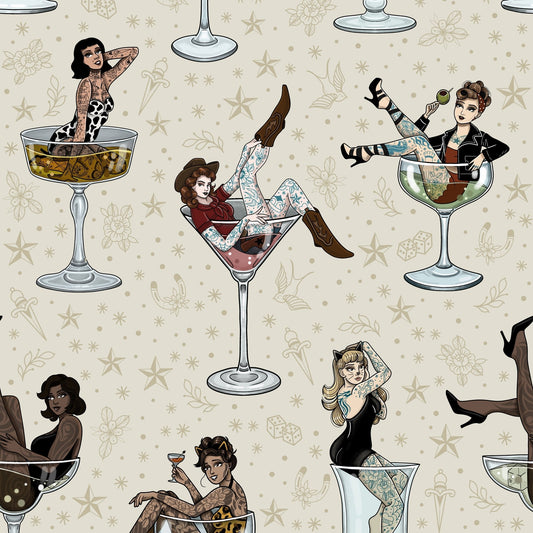 Cocktail Girls Wallpaper - Cream - The Graduate Collection - ST1COCKTAILCREAM - Premier Wallcovering
