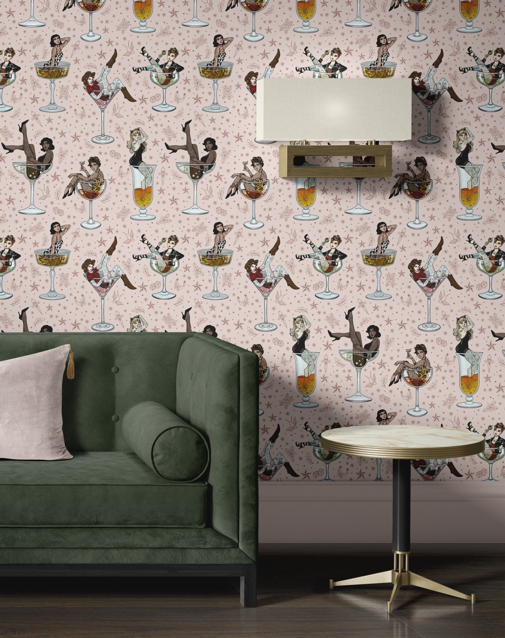 Cocktail Girls Wallpaper - Pink - The Graduate Collection - ST1COCKTAILPINK - Premier Wallcovering