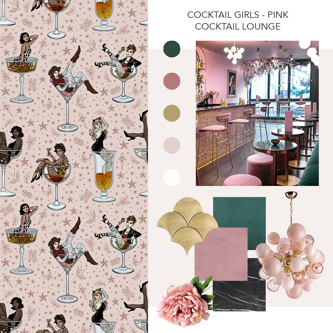 Cocktail Girls Wallpaper - Pink - The Graduate Collection - ST1COCKTAILPINK - Premier Wallcovering