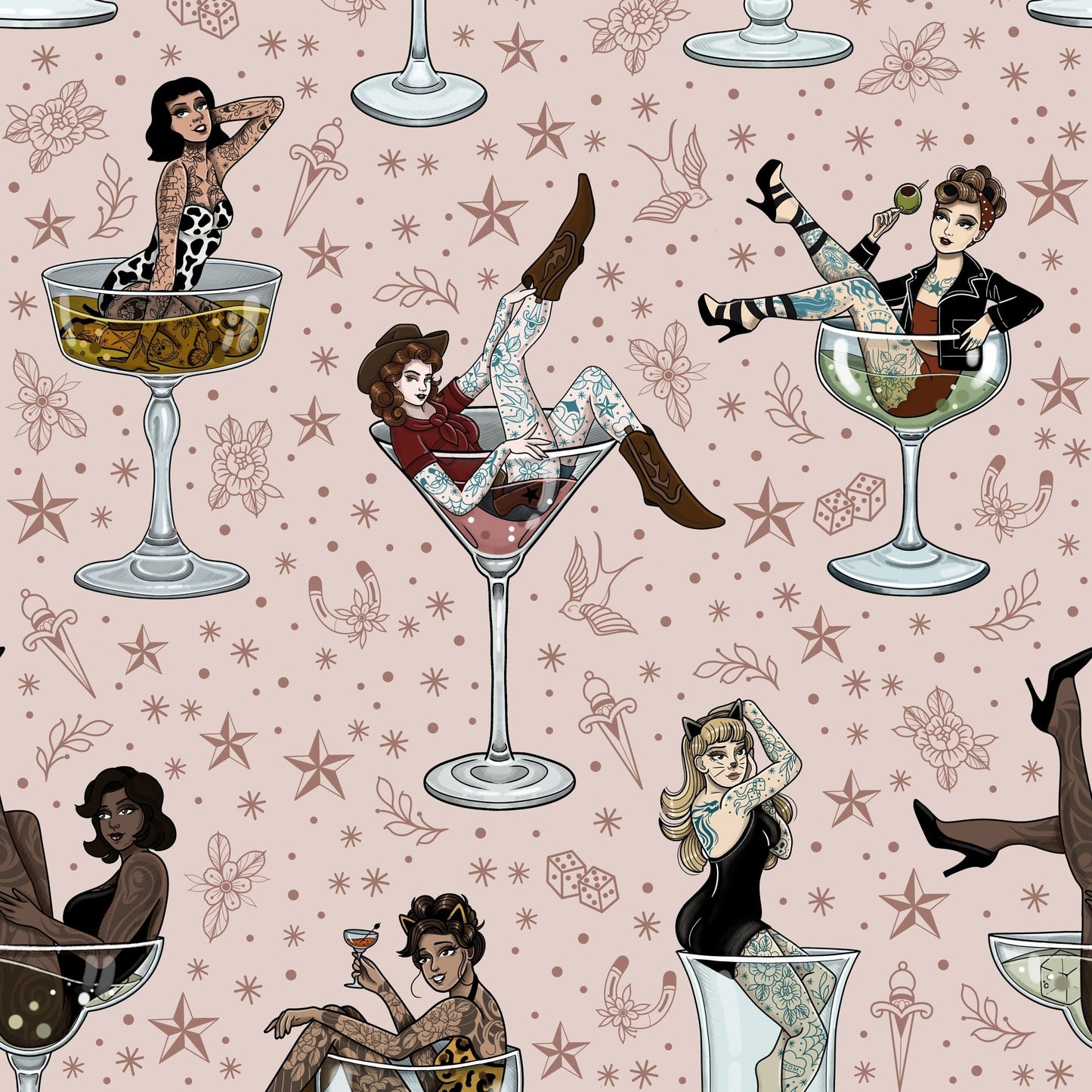 Cocktail Girls Wallpaper - Pink - The Graduate Collection - ST1COCKTAILPINK - Premier Wallcovering