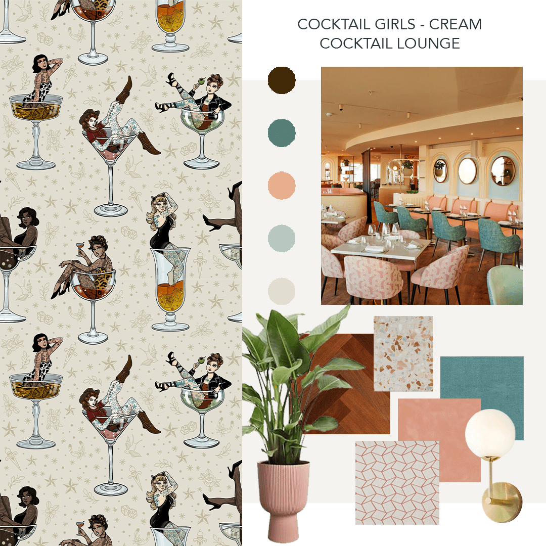 Cocktail Girls Wallpaper - Cream - The Graduate Collection - ST1COCKTAILCREAM - Premier Wallcovering