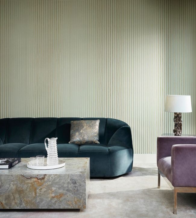 College Stripe Wallpaper - Soft Olive & Metallic Gilver - 110/7036 - Cole & Son - Premier Wallcovering