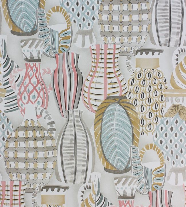 Collioure Wallpaper - Coral/Duck Egg/Gold - Nina Campbell - NCW4300 - 01 - Premier Wallcovering