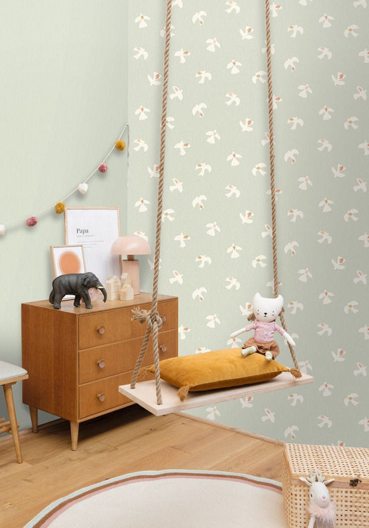 Colombe Wallpaper - Vert D'eau Blanc - Caselio - 104507032 - Premier Wallcovering