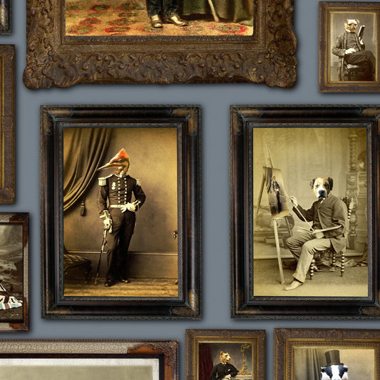 Colonel Fox (and friends) at the Gentleman's Club Wallpaper - Blue - The Graduate Collection - CC1GENTLEMENBLUE - Premier Wallcovering