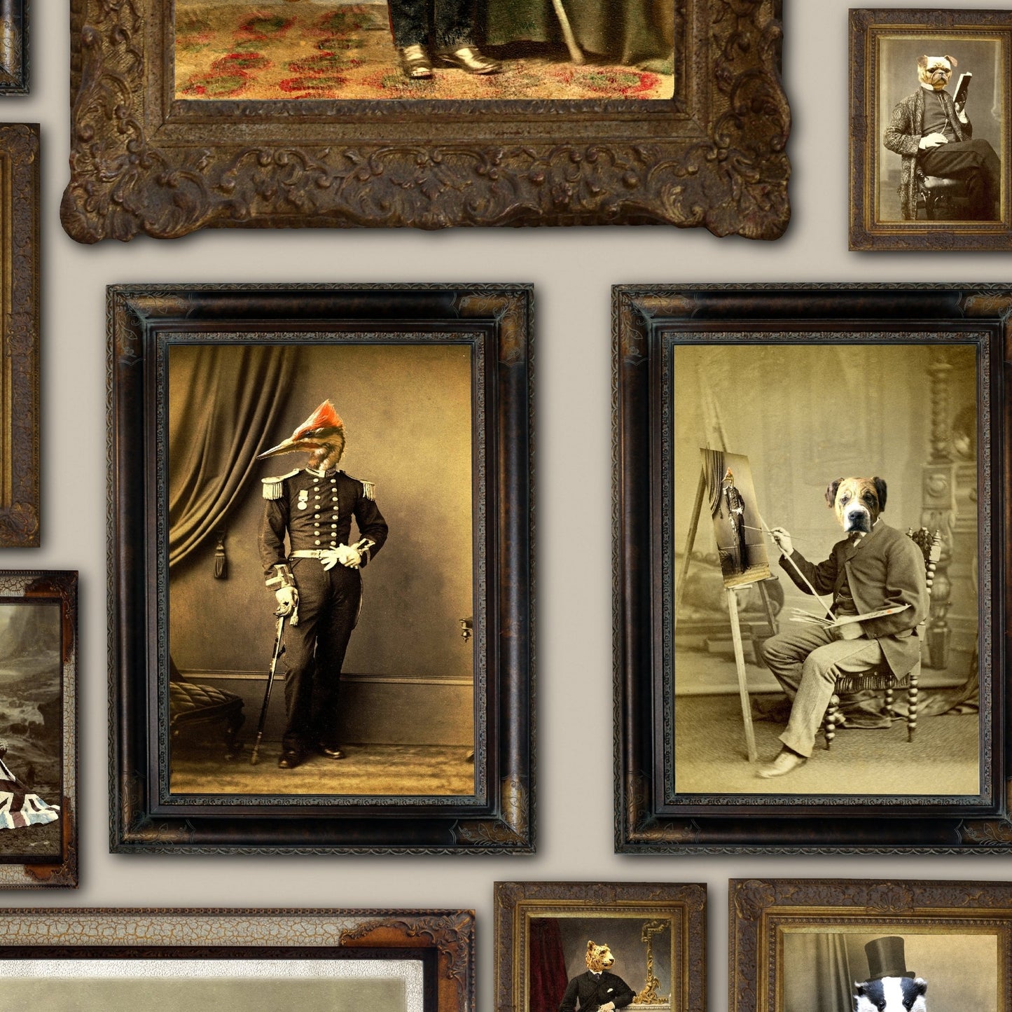 Colonel Fox (and friends) at the Gentleman's Club Wallpaper - Taupe - The Graduate Collection - CC1GENTLEMENTAUPE - Premier Wallcovering