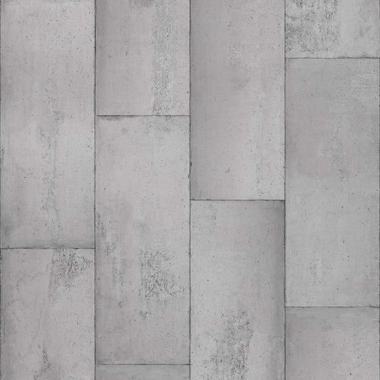 Concrete Large Tiles Wallpaper - Silver - NLXL - CON - 01 - Premier Wallcovering