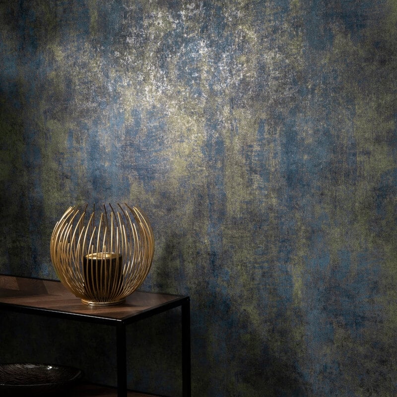 Concrete Texture Metallic Wallpaper - Blue/Gold - Elle Decoration - 10438 - 08 - Premier Wallcovering