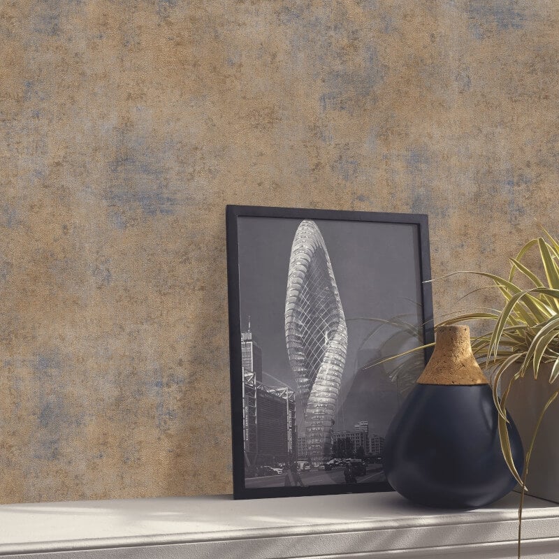 Concrete Texture Metallic Wallpaper - Brown/Blue - Elle Decoration - 10438 - 20 - Premier Wallcovering