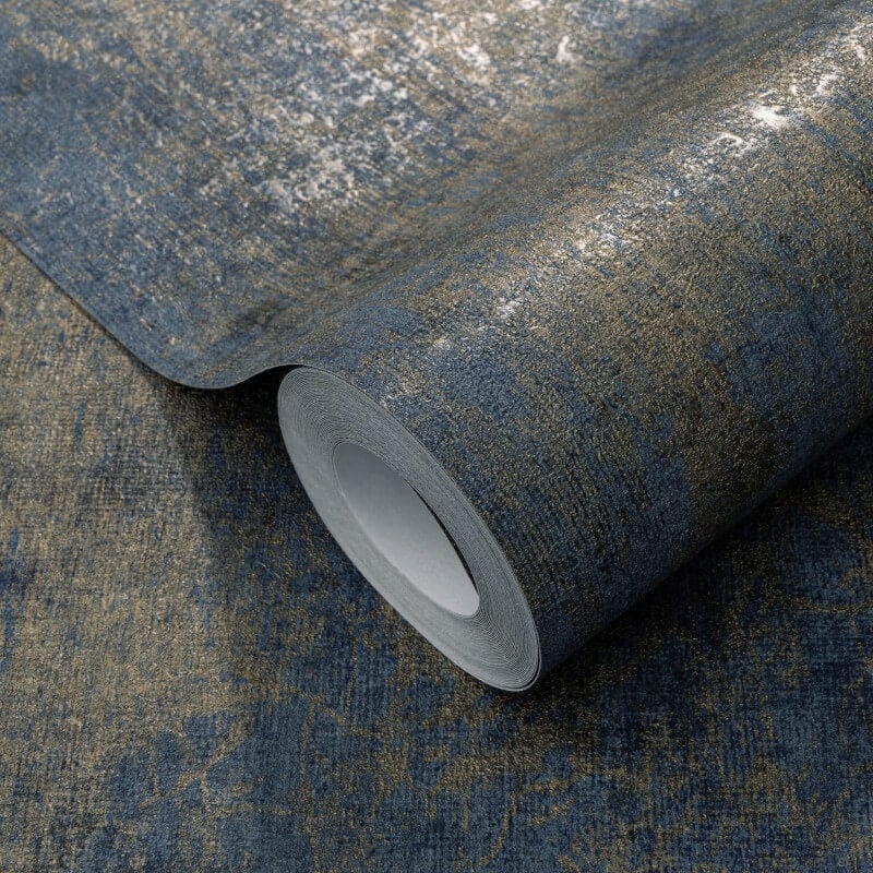 Concrete Texture Metallic Wallpaper - Blue/Gold - Elle Decoration - 10438 - 08 - Premier Wallcovering